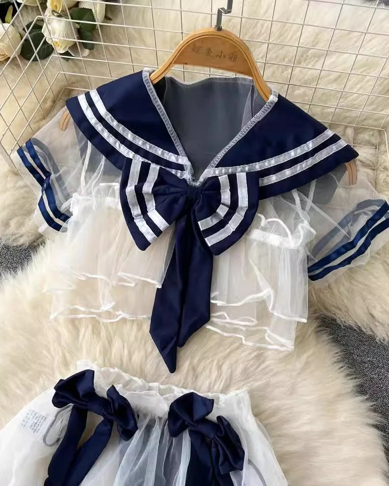 Sailor Tease Mesh Three Piece Lingerie - Image 7