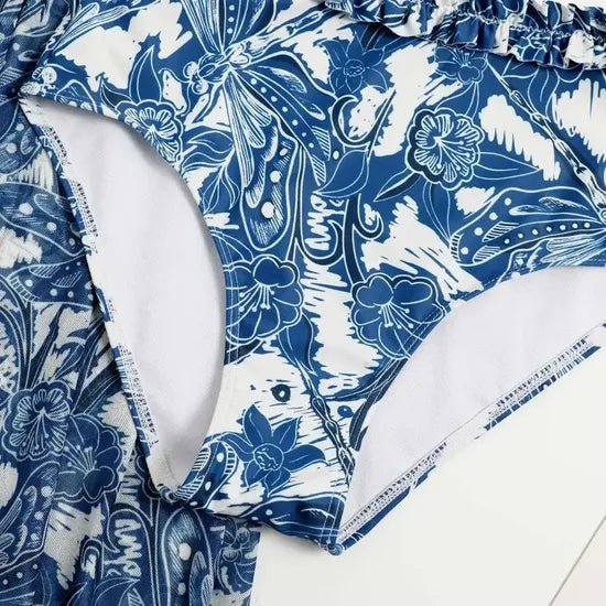 Blue Floral Print Retro Style Bikini Two Piece Swim Suit With Swing Skirt By Sinderella - Image 4
