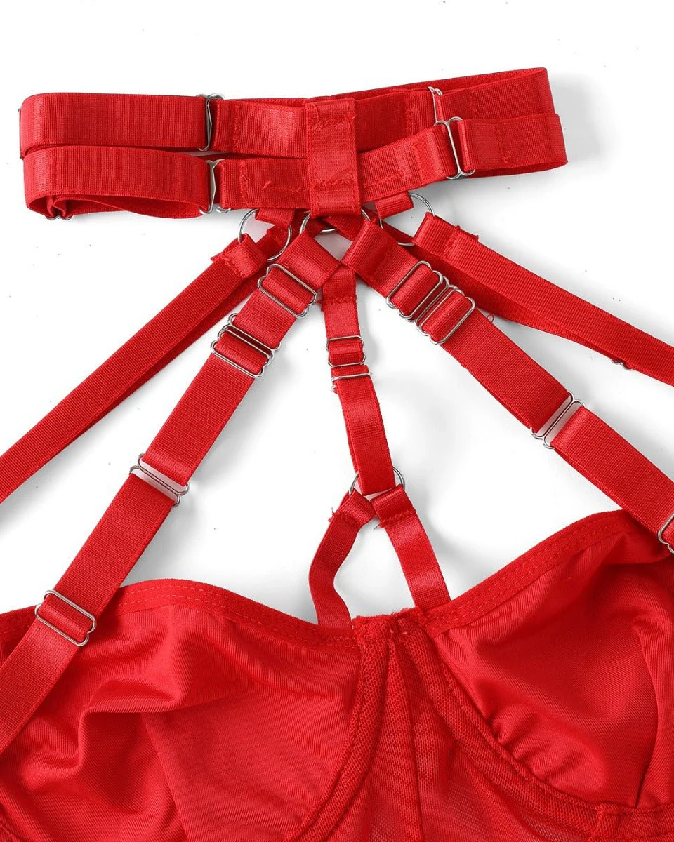 Choke Me Chic Mesh Bondage-Inspired Teddy Lingerie Set - Image 8