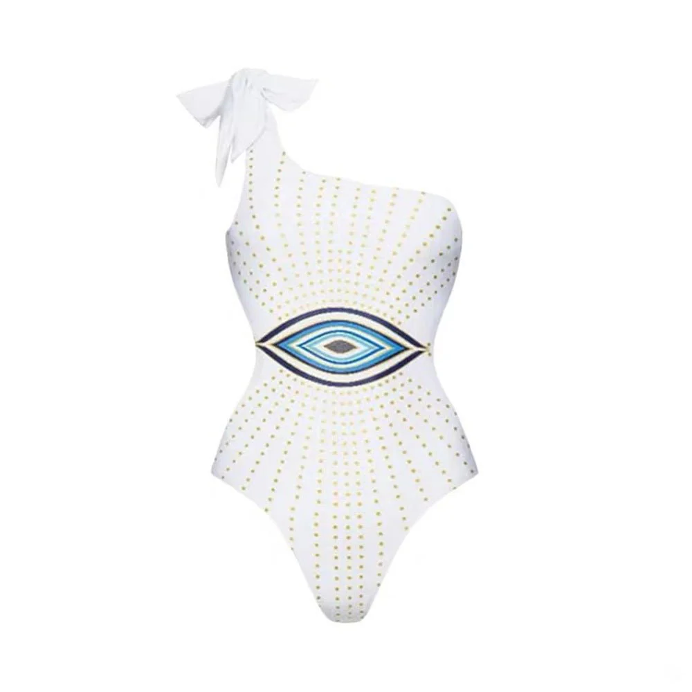 Evil Eye One Shoulder Monokini Swimwear with Flared Skirt By Sinderella - Image 3