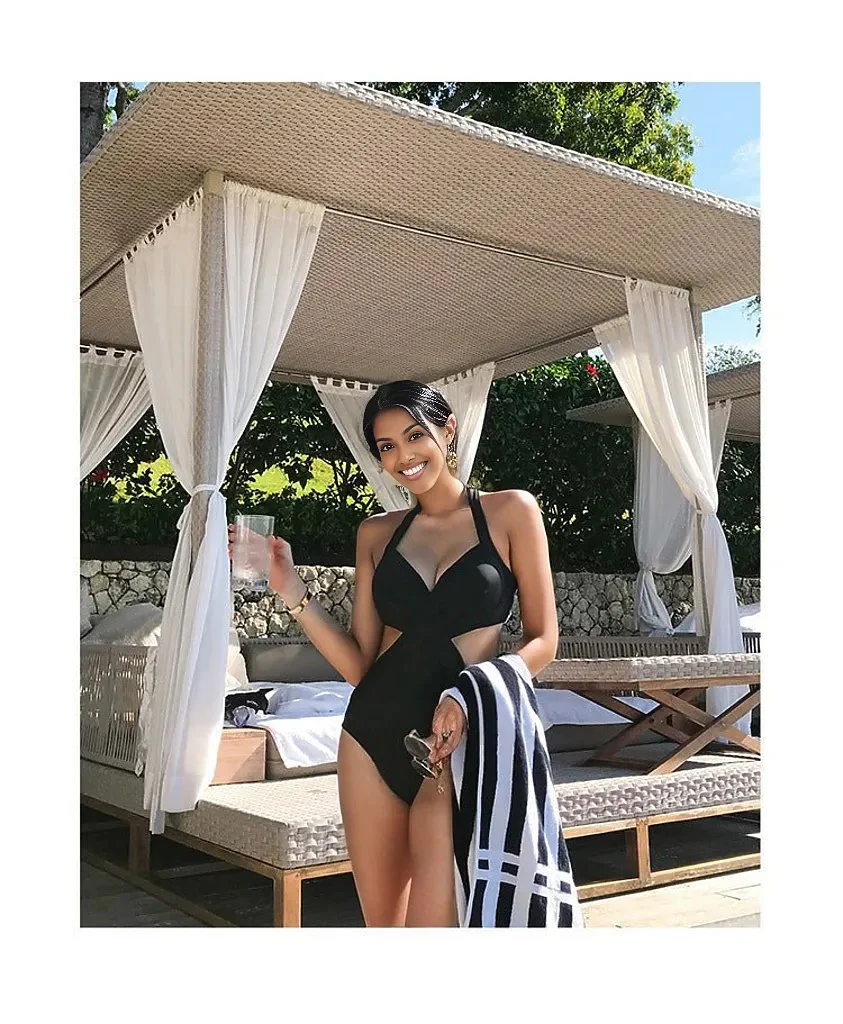 Destiny One Piece Criss Cross Neck Waist Cut Monokini Swimsuit - Image 6