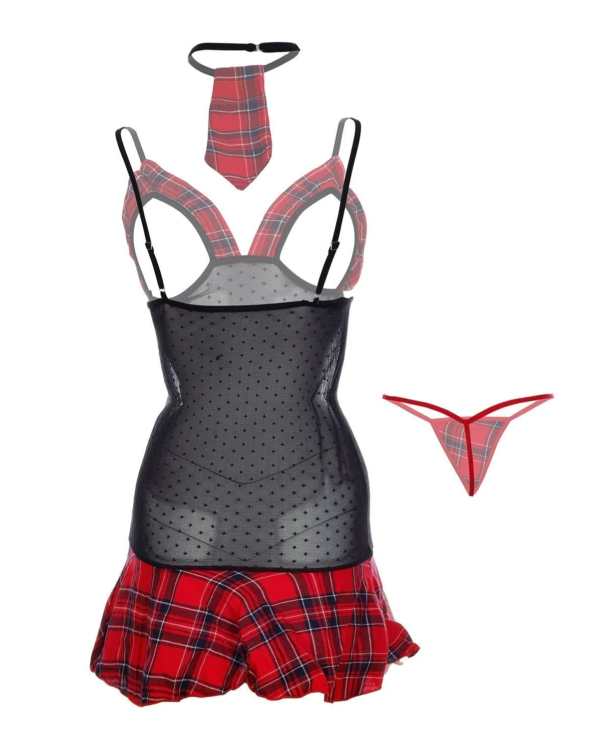 Exposed in Plaid Cut-Out Schoolgirl Lingerie - Image 3