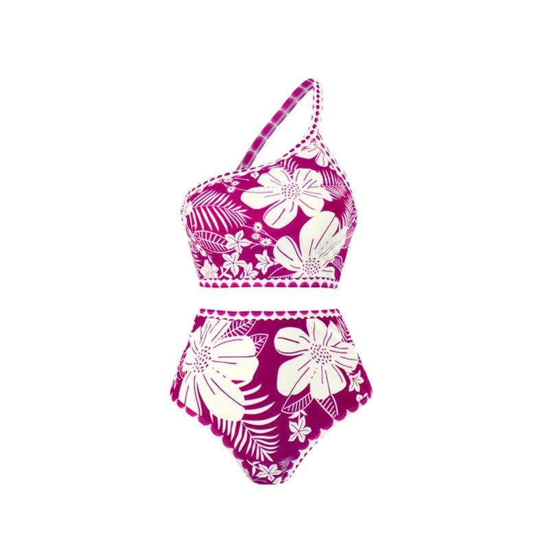 Floral One Shoulder High Waist Bikini Swimwear With Coverup Skirt By Sinderella - Image 3
