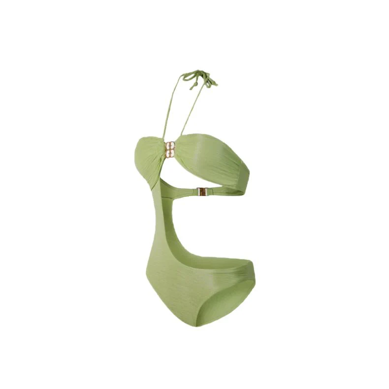 Green Monokini Cutout Halter Neck Swimwear By Sinderella - Image 2