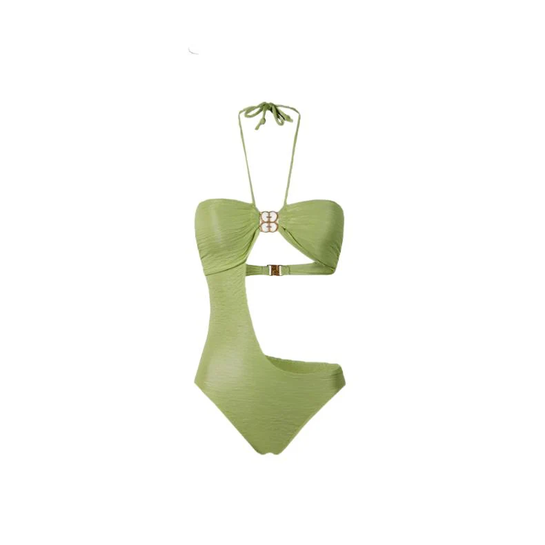 Green Monokini Cutout Halter Neck Swimwear By Sinderella - Image 7