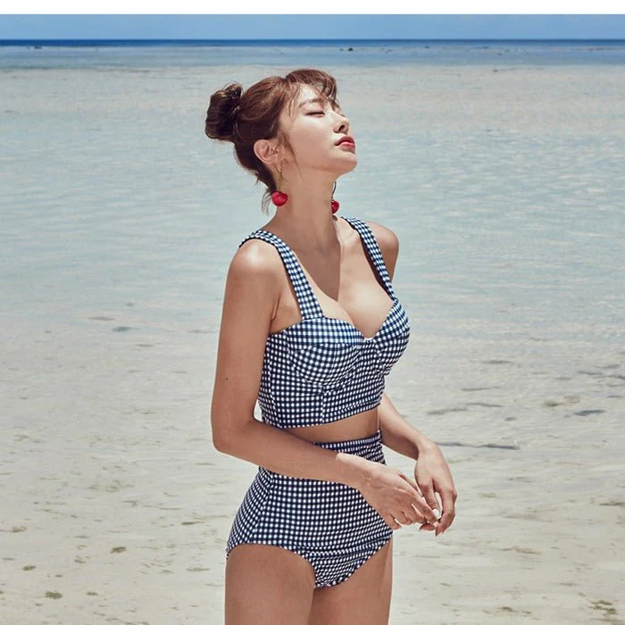 Jrem Two Piece Padded Plaid Piece High Waist Bikini Swim Suit Set - Image 2