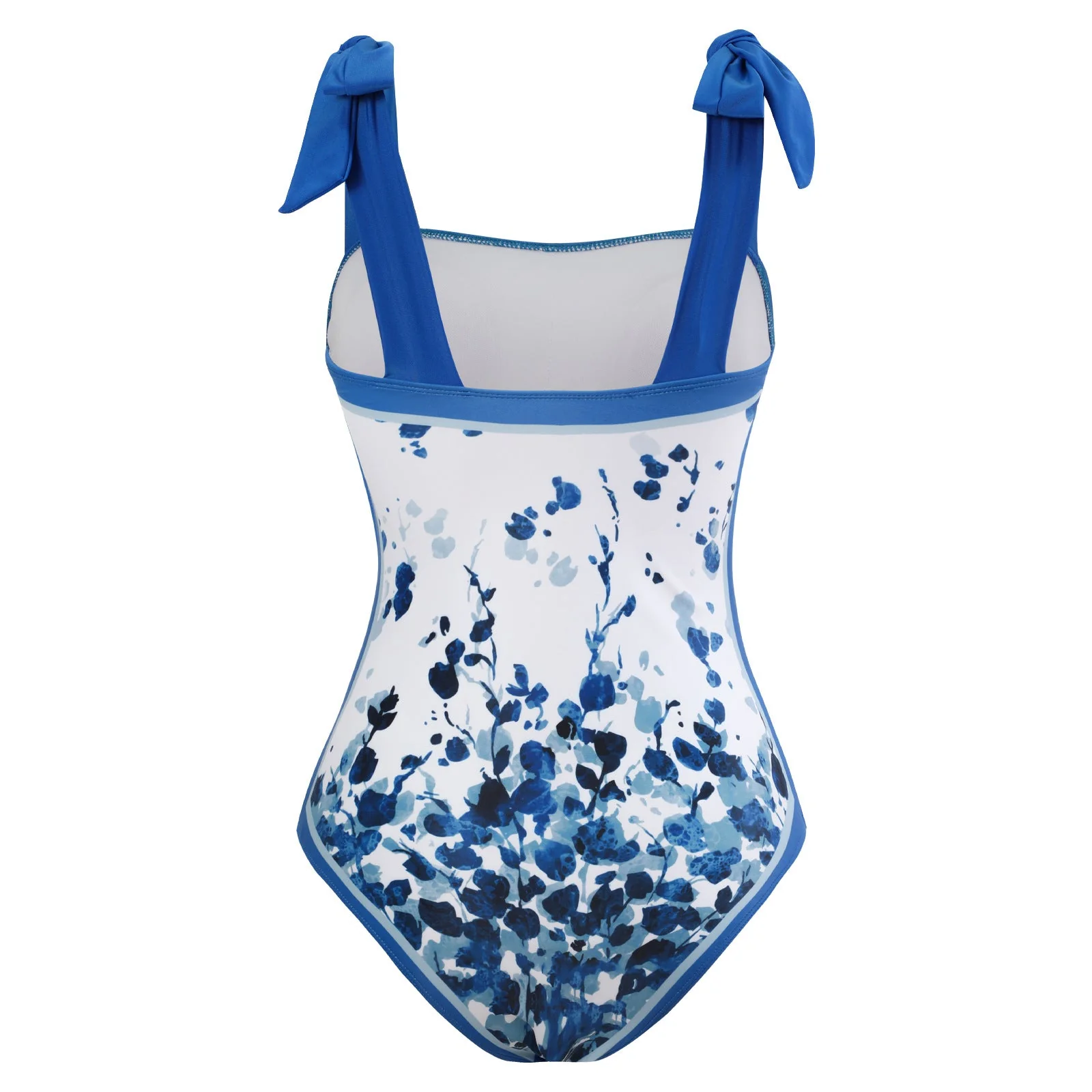 One Piece Blue Petals Tie Up Swimsuit With Wrap Around Tie Up Sarong Skirt By Sinderella - Image 3