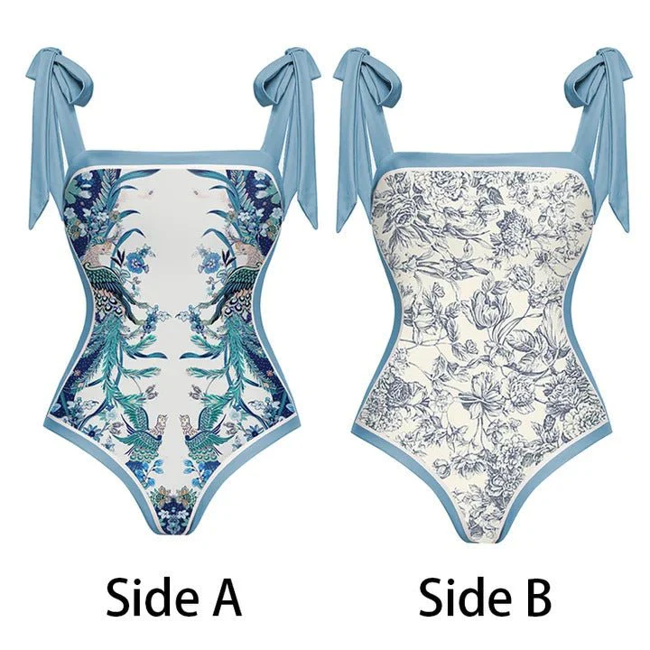 Reversible One Piece Tie Up Swimsuit With Wrap Around Tie Up Sarong Skirt - Three Piece Swimsuit By Sinderella - Image 4