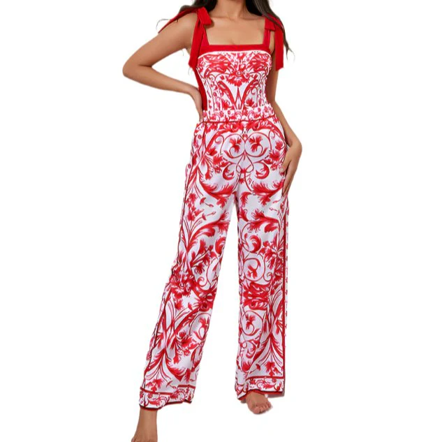 Reversible Red Pink One Piece Tie Up Swimsuit With Pants By Sinderella - Image 5