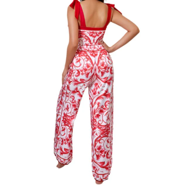 Reversible Red Pink One Piece Tie Up Swimsuit With Pants By Sinderella - Image 6