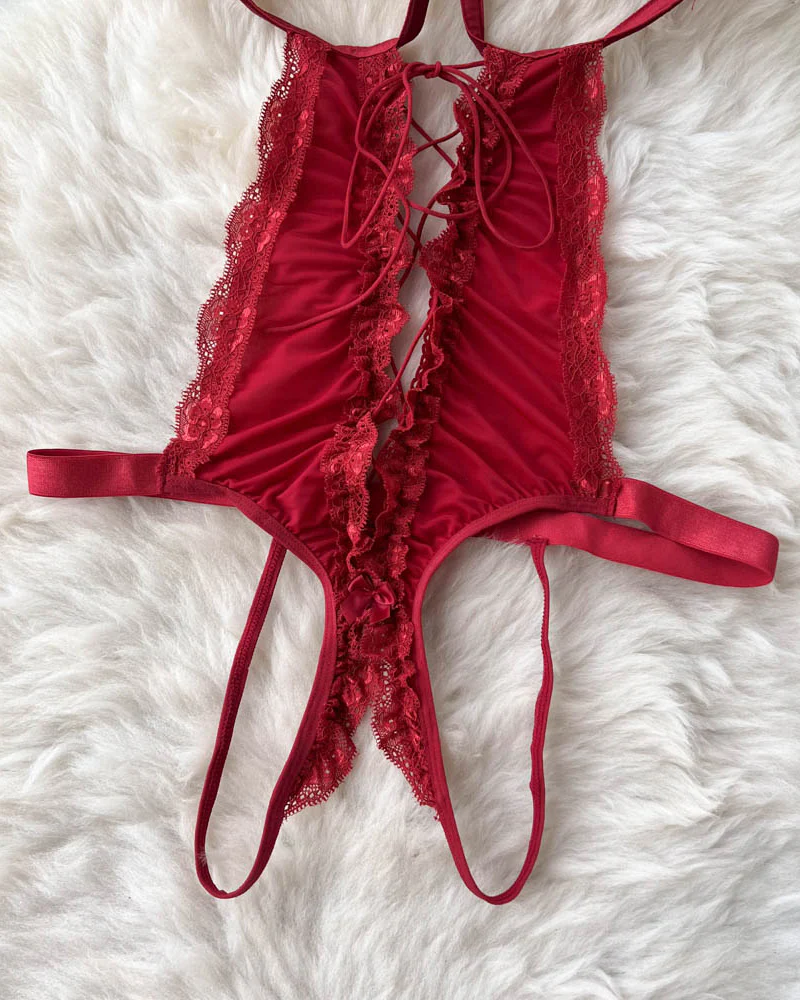 Spicy Lace One Piece Satin Lingerie - Image 10