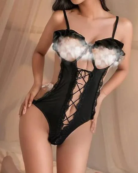 Spicy Lace One Piece Satin Lingerie - Image 4