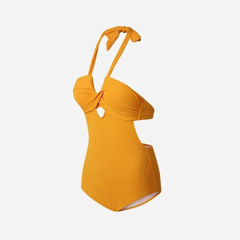 Solid Yellow Color Monokini Halter Neck By Sinderella - Image 2