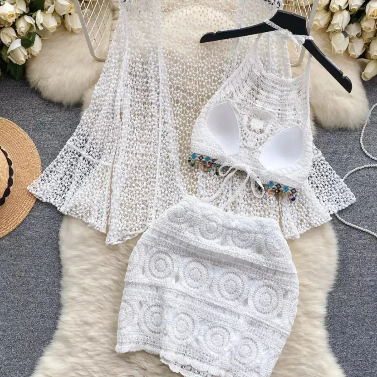 Three Piece Crochet Beach Resort Set - Image 4