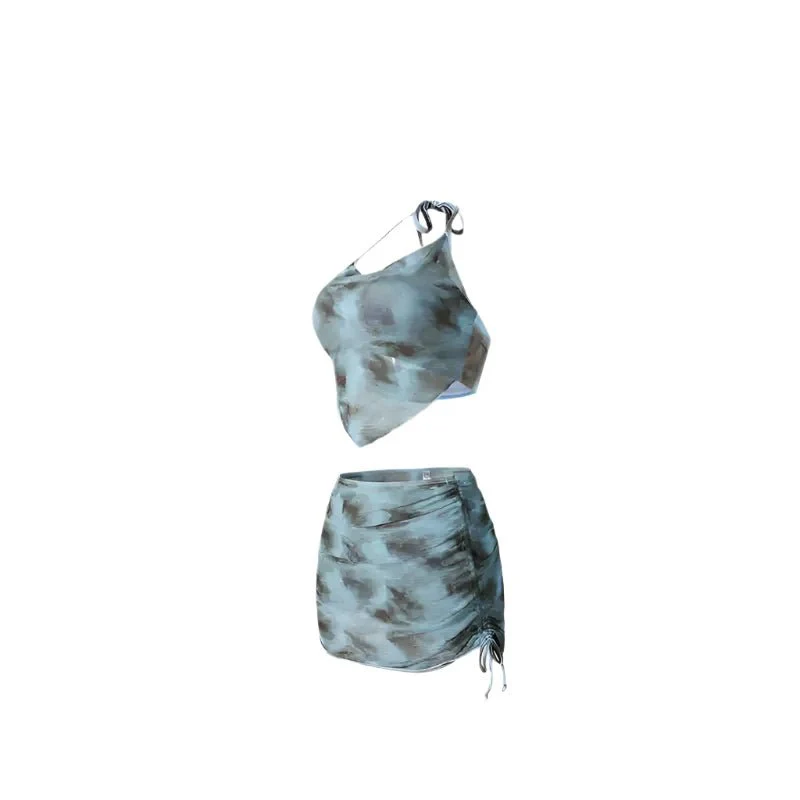 Two Piece Halter Neck Swimwear With Ruched Coverup Skirt By Sinderella - Image 3